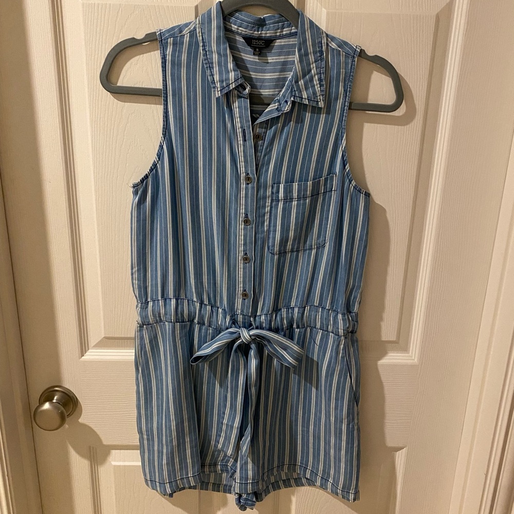 Blue and White Stripe Romper